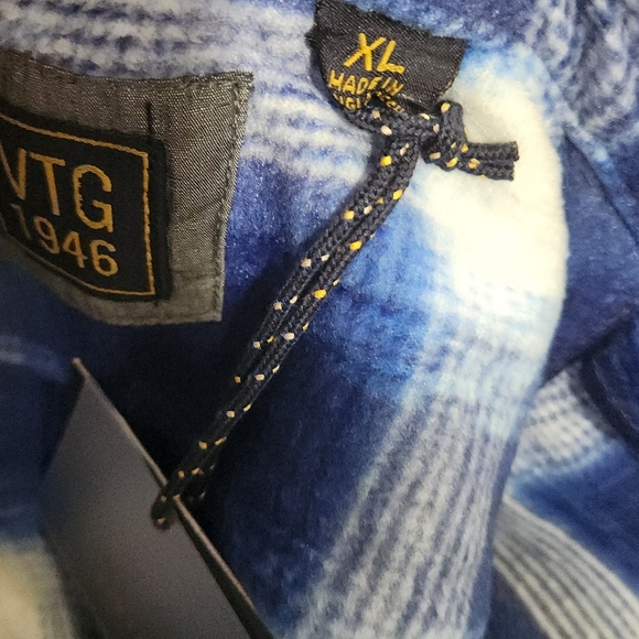 XL Plaid VTG 1946 Polar Fleece Zip Shirt Blue White NWT - Picture 3 of 10